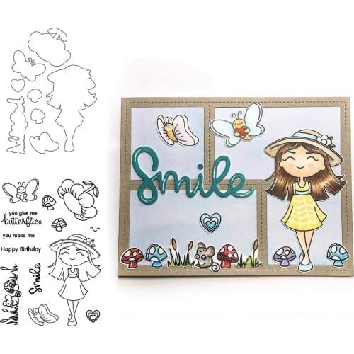 Butterfly Girl Animals Clear Stamps With Metal Cutting dies for DIY Scrapbooking Craft Card Stempels Silicone Seal