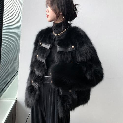 QBKDPU Black Fur Coats