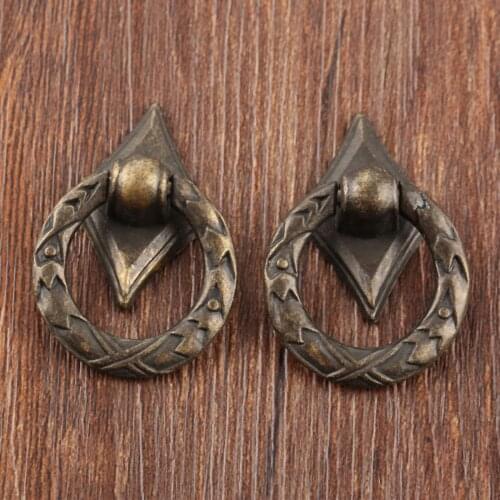 2Pcs Wooden Box Kitchen Cupboard Drawer Ring Pull Handle Grip Antique Furniture Handle Vintage Cabinet Knobs and Handles w/Screw