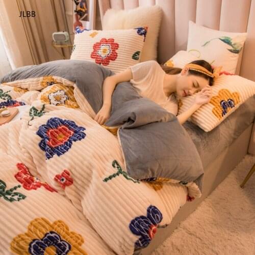 Printed magic fleece winter duvet cover velvet quilt cover flower warm comforter cover stripe bed cover flannel throw blanket 1