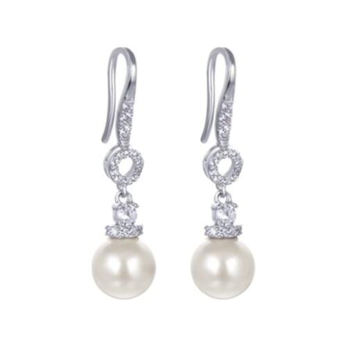 GUCY Fashion 925 Sterling Silver Elegant Round Imitation Pearl Dangle Earrings Women Engagement Wedding Earrings
