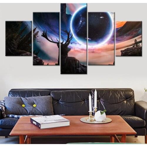 Decoration Hd Printing Modular Art Deer Canvas Color Planet Wall Pictures Living Home Room Modern Framework Painting Poster