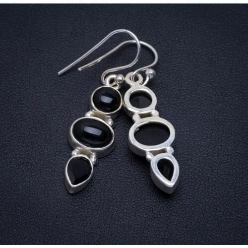 Natural Black Onyx Handmade Unique 925 Sterling Silver Earrings 1.5" A2624