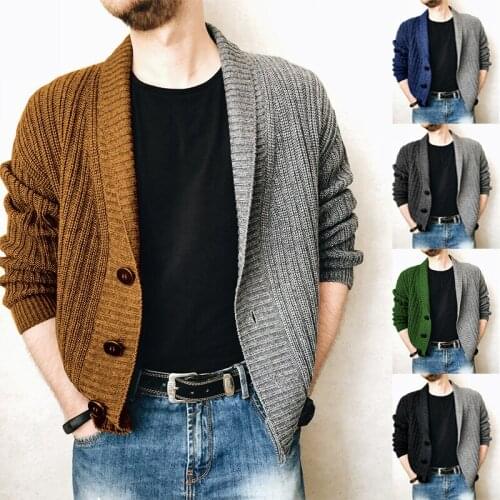Lugentolo Knit Cardigan Sweater Men Autumn Winter New Two-color Stitching Long sleeved Single breasted Mens Sweater