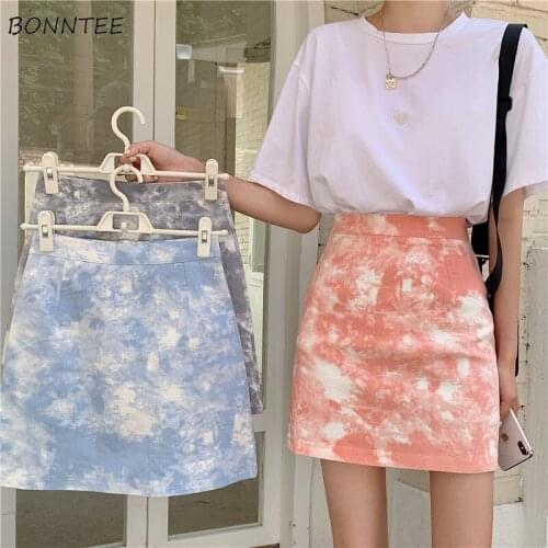 Skirts Women A-Line Tie Dye Mini Sexy Ladies Chic Party Trendy Elegant All-match Simple Ins Mujer Korean Style College Soft New