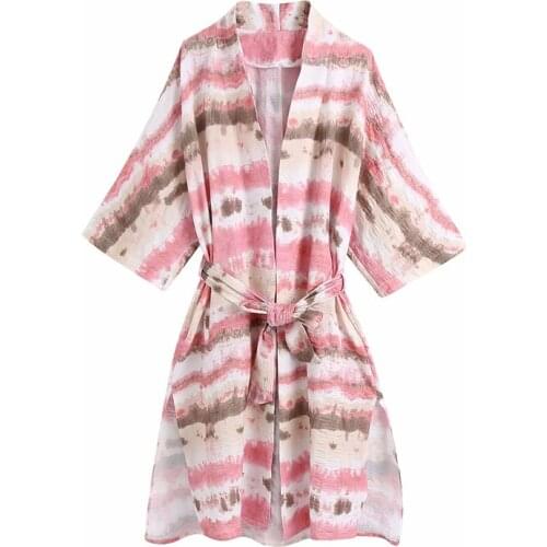 Nice Oversize Women V Neck Bow Lace Jacket New Spring-autumn Vogue Ladies Chinese Style Coat Female Tie-dye Kimono