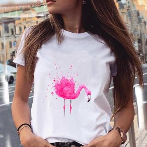 Women T-shirts Flamingo Printing Beach Flower Fashion Cartoon Summer Graphic Print Female Stylish T Top Shirt Girl Tee T-Shirt