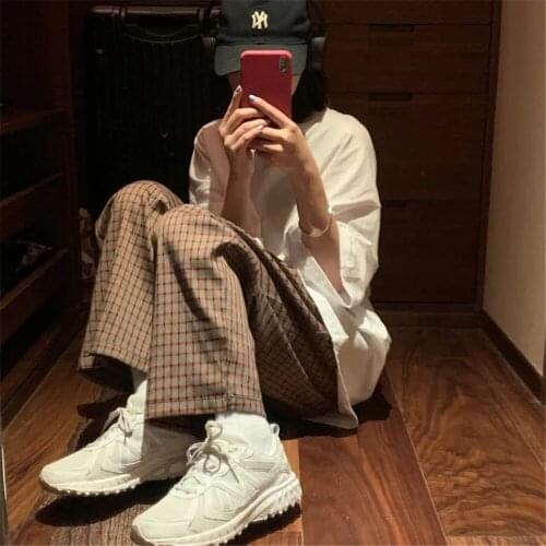 Harajuku Plaid Pants For Women Trousers 2021 Streetwear Students Harem Pants Autumn High Waist Ladies Causal Pants Oversized