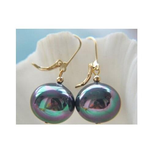 20MM PEACOCK BLACK EGG SOUTH SEA SHELL PEARL EARRING p3720>Lovely Fine Nobility Ladys Womens Earrings