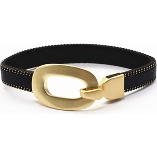 Gold Color Black Wristband Retro Handmade Vintage Chain Leather Bracelets For Women Cuff Bangle Female Party Jewelry Gift