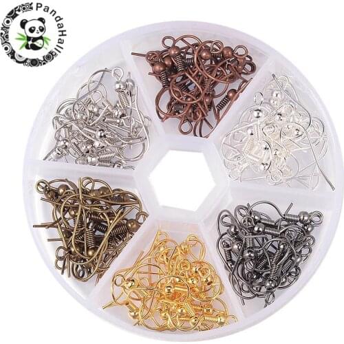 1 Box 6 Color Brass Earring Hooks, Silver & Platinum & Gunmetal & Red Copper & Antique Bronze & Golden, Nickel Free, Mixed