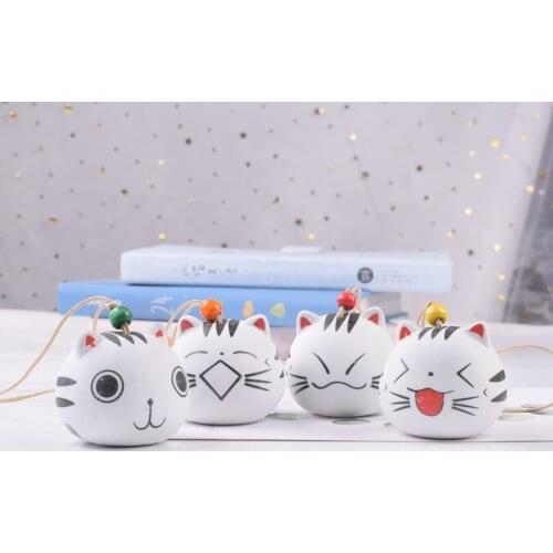 1pcs Cute Cat Cartoon Pendant Ceramics Windbell Home Garden Hanging Bells Car Pendant Art Crafts Home Decor Ornaments Gifts