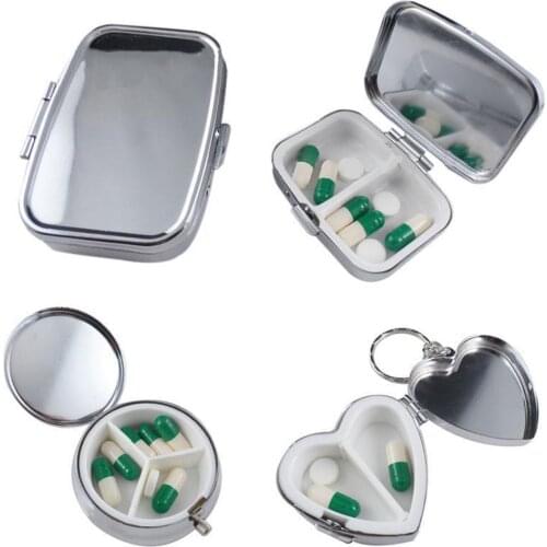 1pcs Durable Metal Heart Round Medicine Organizer Holder Container Pill Box Case Storage Tablet Container Medicine Box