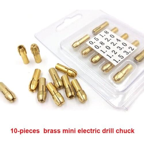 10PCS/Set 0.5mm-3.2mm Brass Mini Electric Drill Chuck Mini Electric Grinder Set Drill Bit Collet Micro Drill Chuck Hex