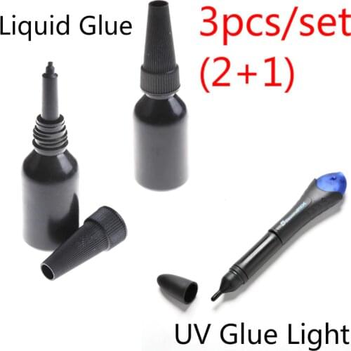 3Pcs/set Industrial 5 Second Fix Liquid Glue + 1Pcs UV Light Refill Bottle Glass Metal Plastic LED Adhesive Touch Screen Wood