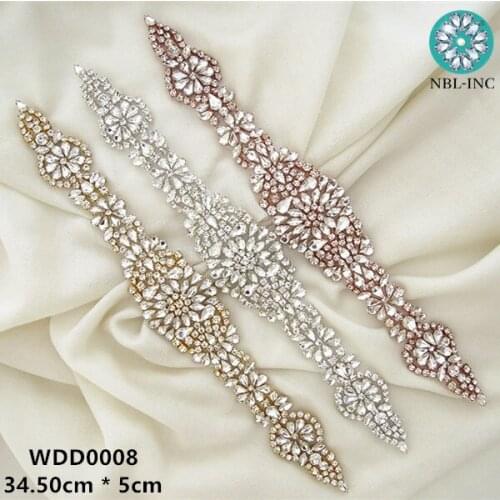 30pcs)Wholesale iron on silver clear bridal beaded crystal rhinestone appliques for wedding dresses DIY sash belt WDD0008