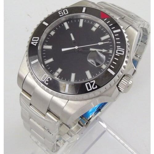 43mm Fits for MIYOTA Movement Automatic Fashion Nologo Mens WatchAuto Date SS Strap Brushed Case