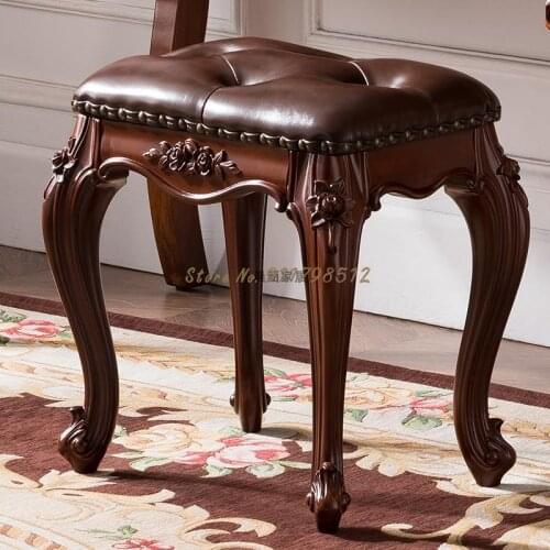 American dressing stool leather shoe changing stool makeup stool European solid wood carved square stool Guzheng stool piano sto