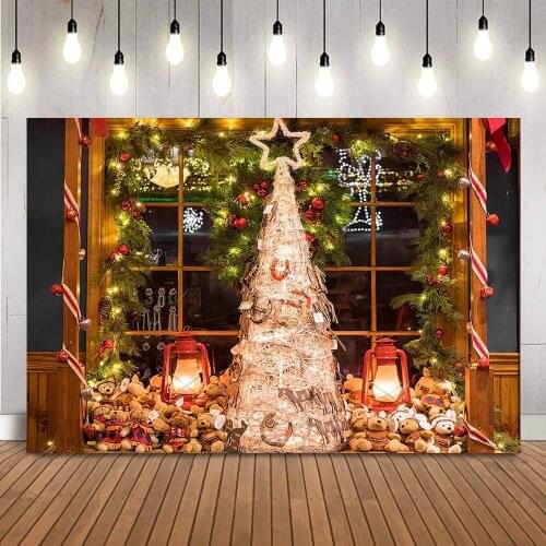 Glitter Merry Christmas Background for Photography Studio Toys Vintage Oil Light Photo Backdrop Studio Windows Photocall