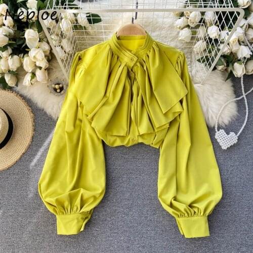 Neploe Vintage French Court Style Solid Blouse Women O Neck Lace Up Bow Design Loose Blusas Puff Long Sleeve Shirt Femme Spring