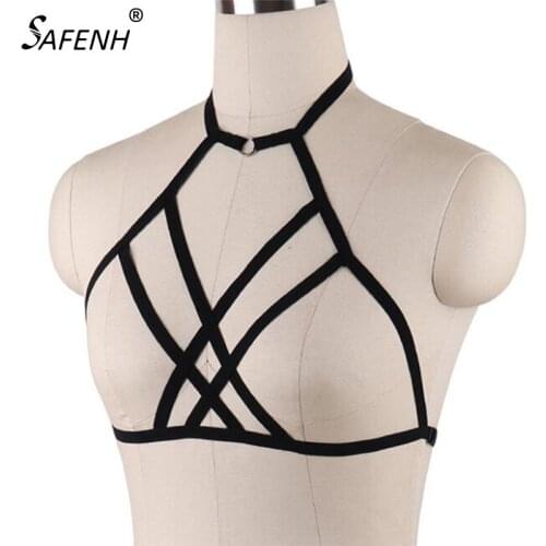 1PCS Black Sexy Elastic Bra 90s Cupless Lingerie Bra Elastic Harness Belt Bdsm Female Sexy Goth Lingerie Sexy Harness