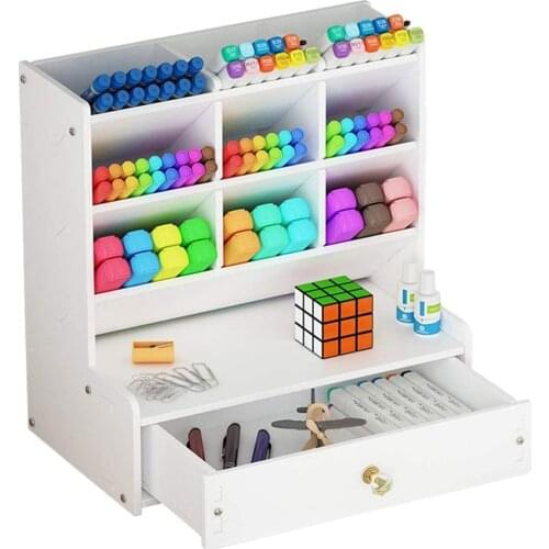 DIY Pen Holder Box White Desk Organizer Desktop Stationary Storage Rack for School Home Office