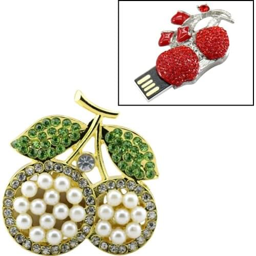 Metal Crystal Red Cherry Usb Flash Drive Pendrive 4GB 8GB 16GB 32GB 64GB Diamond Memory Stick U Disk USB 2.0 Girls Gift