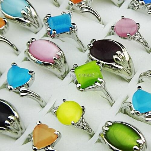 Hot Selling 20pcs 100% Natural Cat Eye Stones Fashion Silver P Women Rings Freeshipping Wholesale Jewelry Lots A-077