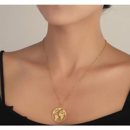 Vintage Round Origami World Map Necklace Women Geometric Earth Globe Map Necklace Circle Pendants Choker Jewelry