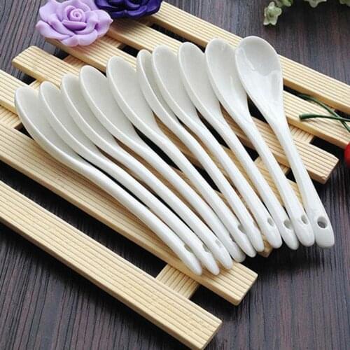 L/S Porcelain Pure White Spoons Mini Ceramic Tea Sugar Dessert Ice Cream Coffee Spoon Bone Flatware Kitchen Gadget