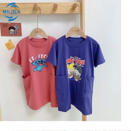 2021 Disney Stitch Summer Girls Cartoon Casual Dress Female Baby New Birthday Donald Duck Dress