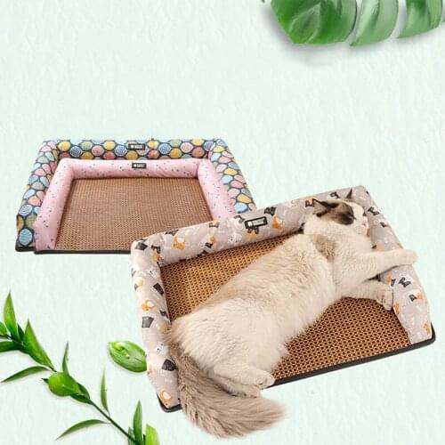 Summer Rattan Seats Cooling Pet Dog Mat Dog Sleeping Mats for Dogs Cats Pet Kennel Cool Silk Bed for Dog Neck Protector Pillows