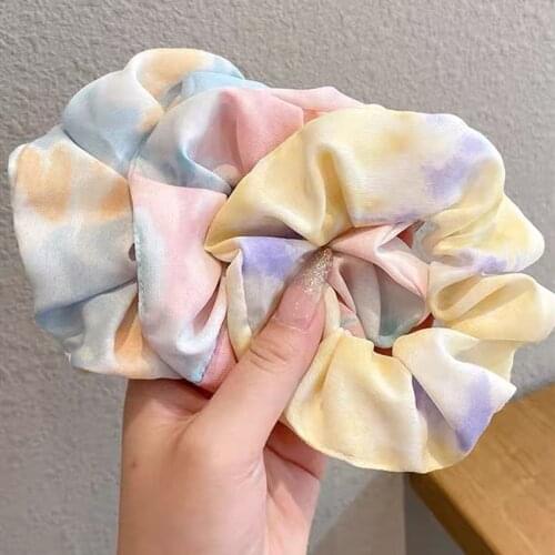 Fashion Cotton Tie Dye Satin Hair Scrunchies For Girl Handmade Rainbow Elastic Hair Bands Ponytail Holder Ties Hair Accessories