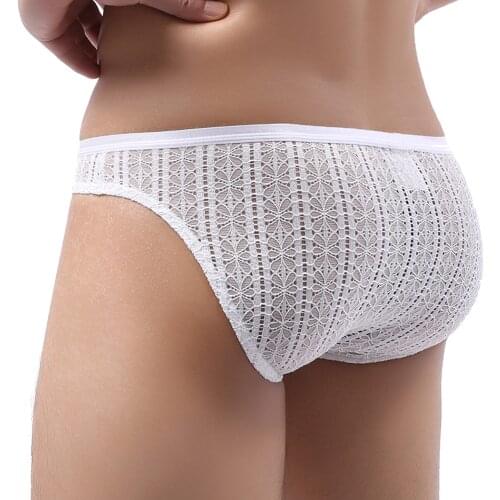 Men Briefs Male Panties Lace Underwear Sexy Breathable Lingerie Hollow Out Underpants