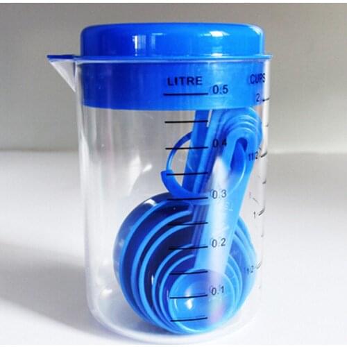 7 Pcs Measuring Cup Container and Spoons Set Plastic Food Metric Cups Spoons Portable For Cooking Baking 500ml