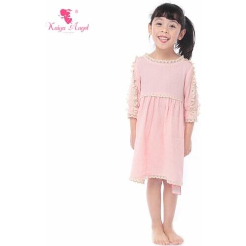Kaiya Angel 2019 New Summer Baby Girl Dress Lace Ruched Knee length Pink Cute Style Middle Sleeve More Order Less Price Wholesal
