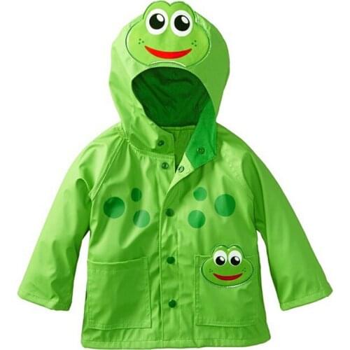 New Spring childrens raincoat windbreaker girl frog cartoon shape windproof rainproof jacket childrens hooded Zipper up cloak