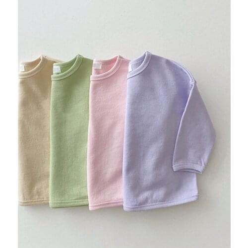 Toddler Baby Girl Boy Clothes Solid Candy Color Korean Japanese Style T Shirt Long Sleeve New Top 2021 Clothing Children Shirt