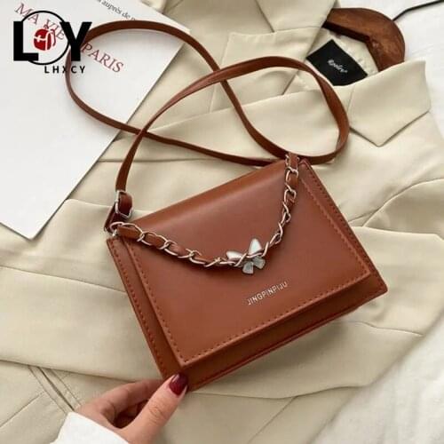 Butterfly Print Solid Soft Shoulder Bags High Quality Clamshell Hasp Designer Bags 2021 Fashion Pu Leather Chain Crossbody Bags
