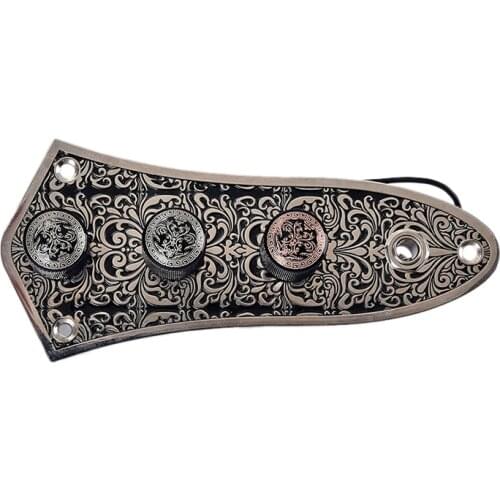 Aluminum Alloy Engraving Harness Control Panel For Jazz Bass Jb Guitar Switch Control Panel For Fender Jazz Bass Guitars Chrome