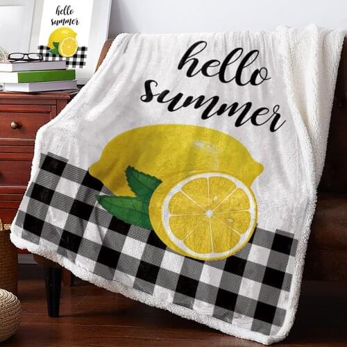 Fruit Lemon Black And White Lattice Throw Blanket Soft Fleece Blankets Winter Blanket Portable Picnic Blankets Bedclothes