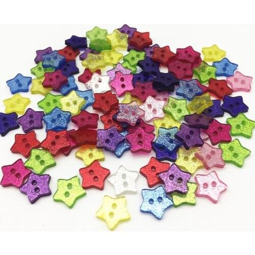 50pcs 14mm Glitter Star Sparkle Resin Buttons For Clothing 2 Holes Sewing Accessories DIY Crafts Scrapbooking Embellishments