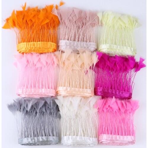 Multicolor 6-8 inches Stripped Turkey feather Trim 2Yards DIY Clothing Dress Sewing feathers Wedding Party Dress Decoration