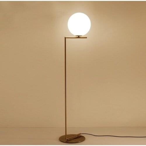 Floor Light Modern White Glass Globe Shade D30cm Floor Lamp Brass Linear LED Floor Light Artistic For Bedroom Beside Decor FA009