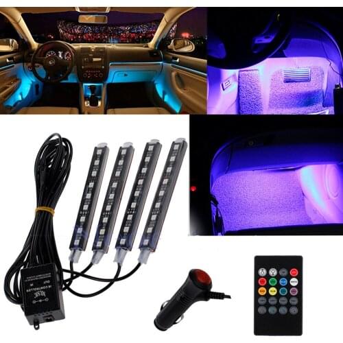 12V Car RGB LED Strip Light 7 Colors Car Styling Decorative Atmosphere Lamps Car Interior Light With Remote Control