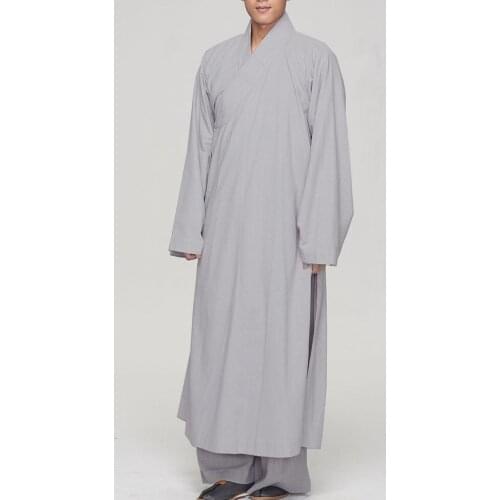 Unisex gray Summer&Spring Cotton&linen shaolin kung fu robe monk suit lay meditation gown uniforms light gray