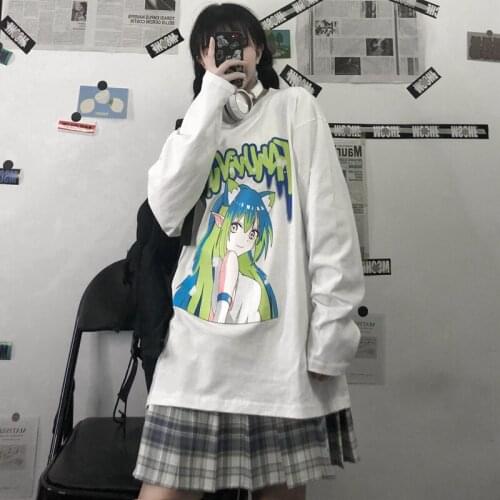 Spring Fashion Harajuku Anime Girl Print t-Shirt Newness Unisex Couples Oversized Streetwear Funny Japanese Pullover Fitness Top
