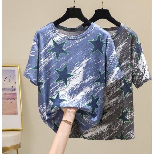 Short Sleeve Stars Plus Size Spring Autumn Summer Vintage Clothes For Women Oversized T-Shirt Tops Blouses Vetement Femme 2021