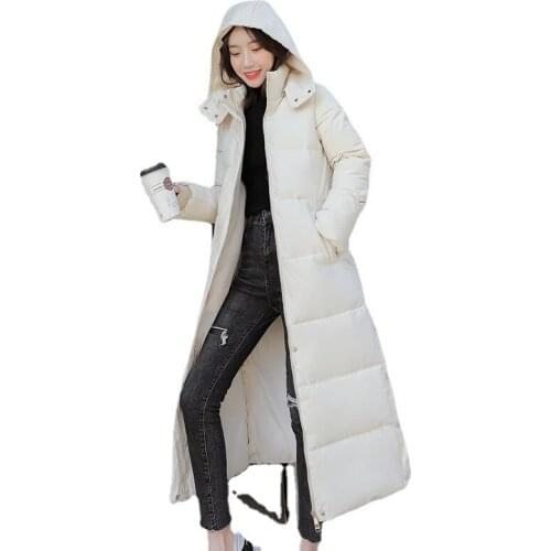 Women X-Long Winter Down Jacket With Detachable Hood Side Split Windproof Warm Oversize Cotton Padded Parkas