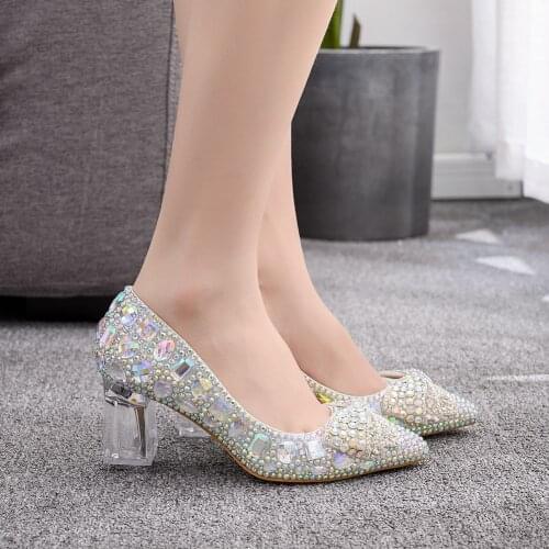 Crystal Wedding Shoes Rhinestone Bowl Beaded Women Pumps Pointed Toe High Heels Party Banquet Evening Dress Bridesmaid